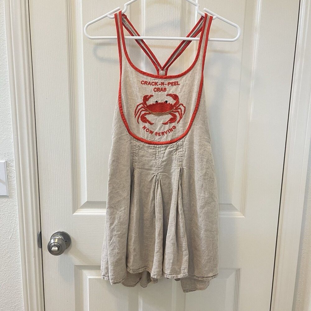 Anthropologie Celandine Crab Shack Bib Linen Blend Mini Dress Women's Size Small